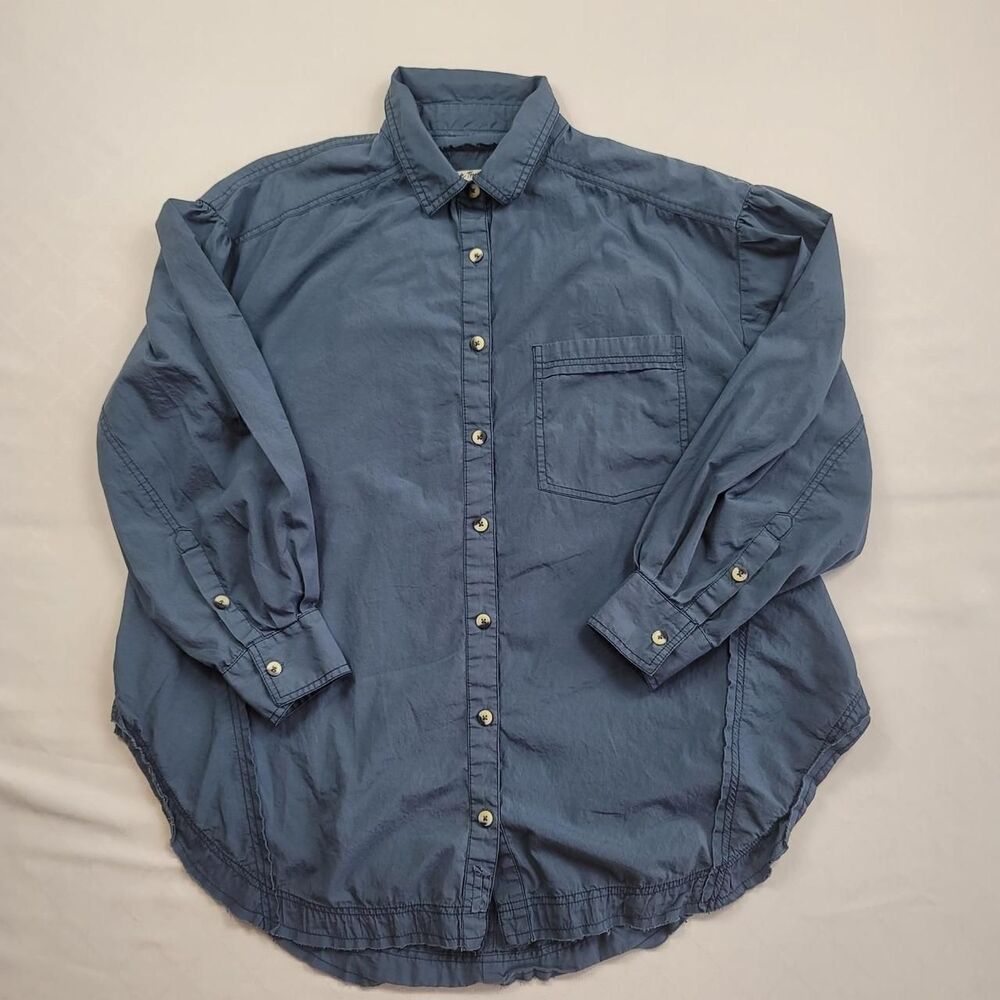 Free People Poplin Shirt Happy Hour Oversized Button Down Blue Women's M